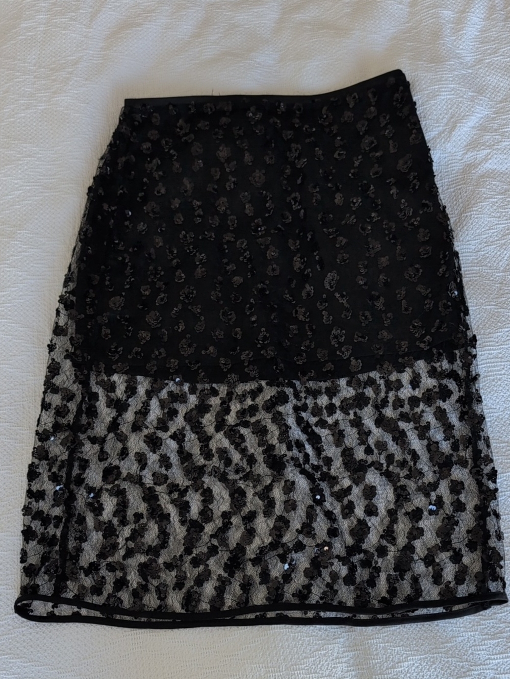 RW&CO. Black Midi Skirt with Sheer Embellished Panels